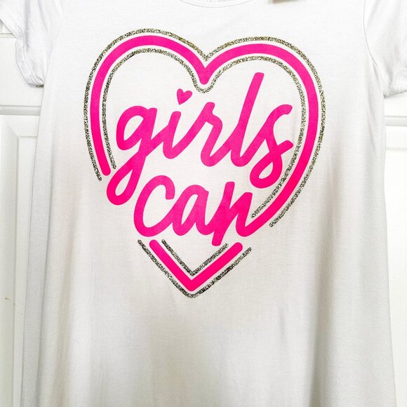 NWT Girls Justice White Short Sleeve‎ Top - Girls Can w/Heart - Picture 2 of 4